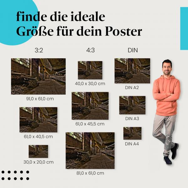 Postergrößen für dein Zuhause: Industriehallen-Poster in verschiedenen Größen. Modernes Design!