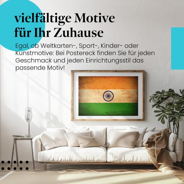 Leinwandbild "Indische Vintage Flagge im Retro-Look". Wanddeko für Indien-Fans.