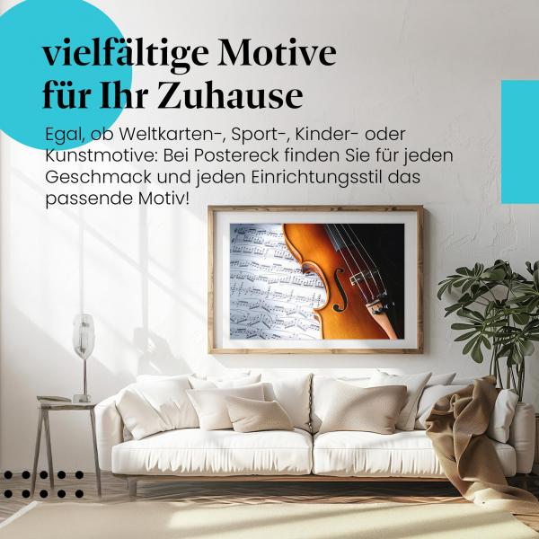 Stylisches Leinwandbild: Musikalische Harmonie - Violine und Noten. Wanddeko für Musikliebhaber.