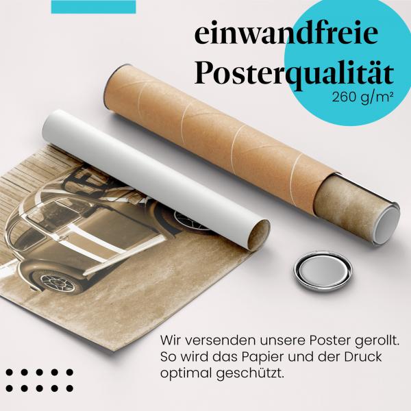 "Oldtimer im Sepia-Stil" – Hochwertiger Druck auf 260 g/m² Papier, sicher verpackt für optimalen Schutz.