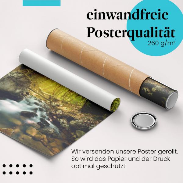 Gerolltes Poster "Waldbach". Entspannende Natur, sicher verpackt.