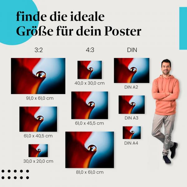 "Reflexion in einem Wassertropfen": Poster - Rot, Blau & abstrakte Formen