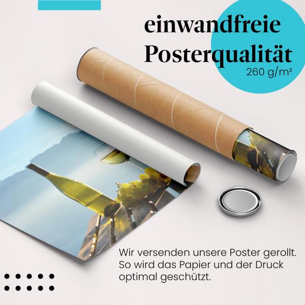 Gerolltes Poster "Wein & Genuss". Entspannung & Genuss, sicher verpackt.