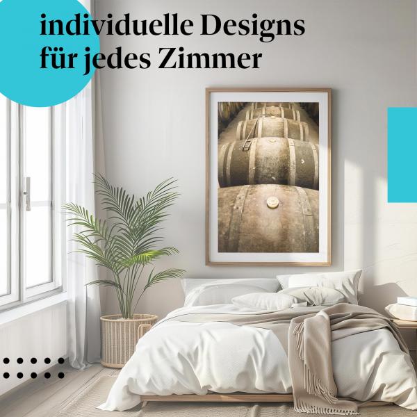 Schlafzimmer Deko: Rustikal mit "Weinfässer" Poster