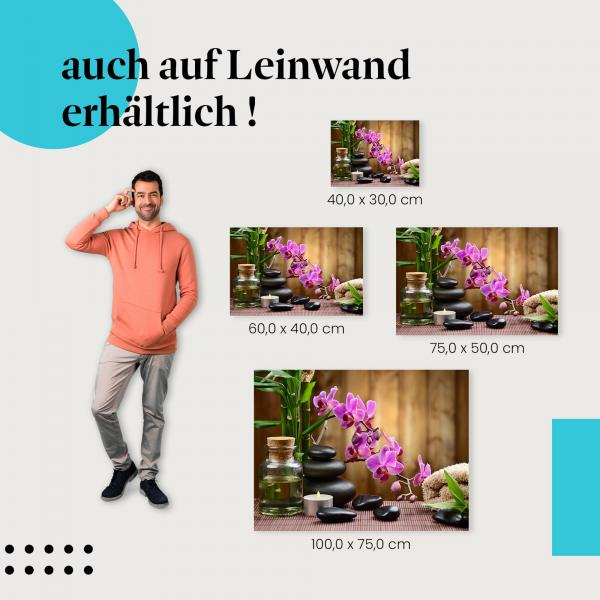 Wellness: Leinwandbild. Bambus, Orchidee, Öl, Steine, Kerze.