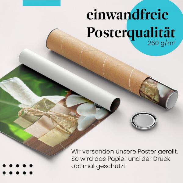 Gerolltes Poster "Wellness" - Wohlbefinden & Pflege, sicher verpackt.