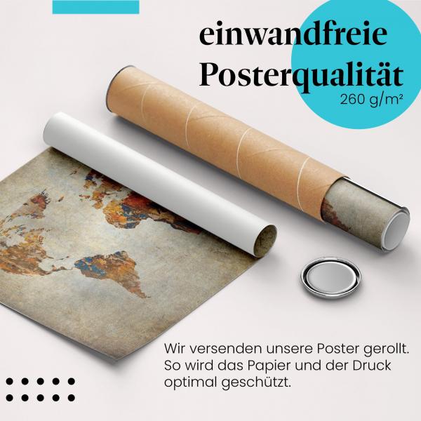 "Abstrakte Weltkarte": Gerolltes Poster, Vintage.