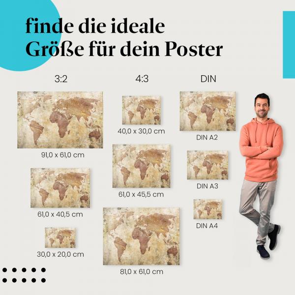 Weltkarte auf Stein Poster: Reiseposter - jetzt Größe wählen!