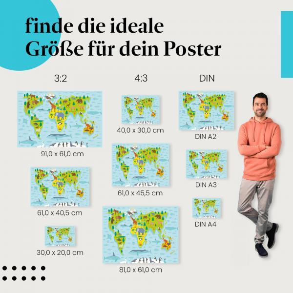 "Weltkarte Tiere Kontinente" Poster: Lernposter - jetzt bestellen!