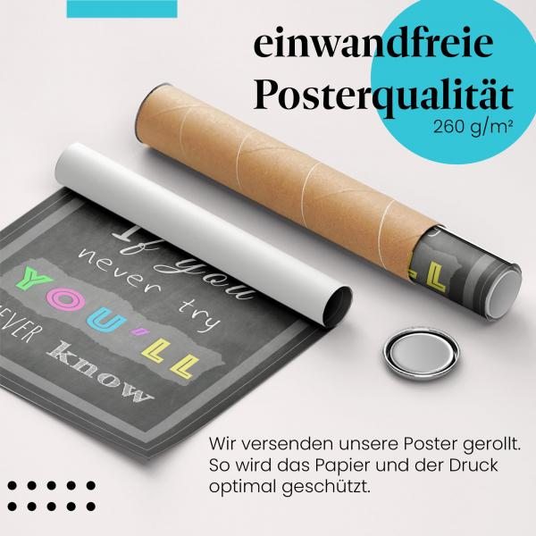 Gerolltes Poster "Mut zum Ausprobieren" - Neues wagen, sicher verpackt.