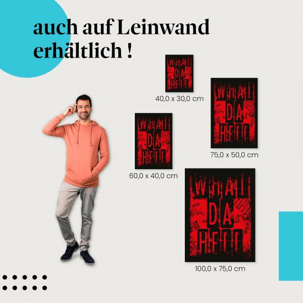 "What da Hell" - Typografie-Design in Rot auf Schwarz als Leinwandbild.