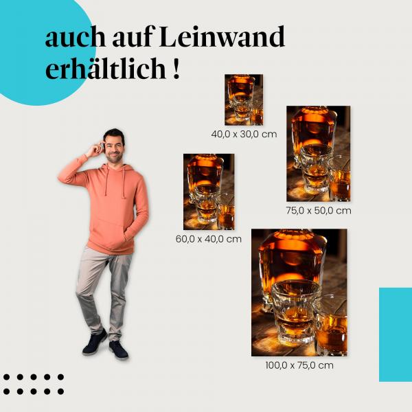 Whiskey: Leinwandbild. Zwei Gläser, Flasche, gemütlich.