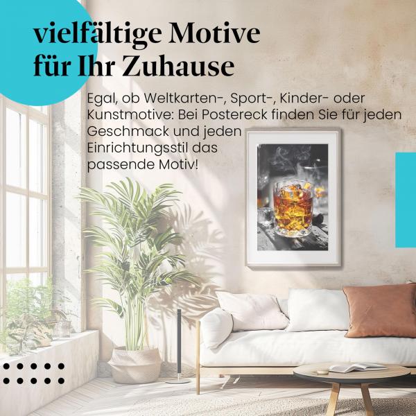 Entspannung pur: Poster "Whisky & Zigarre" für ein stilvolles Ambiente im Wohnzimmer.