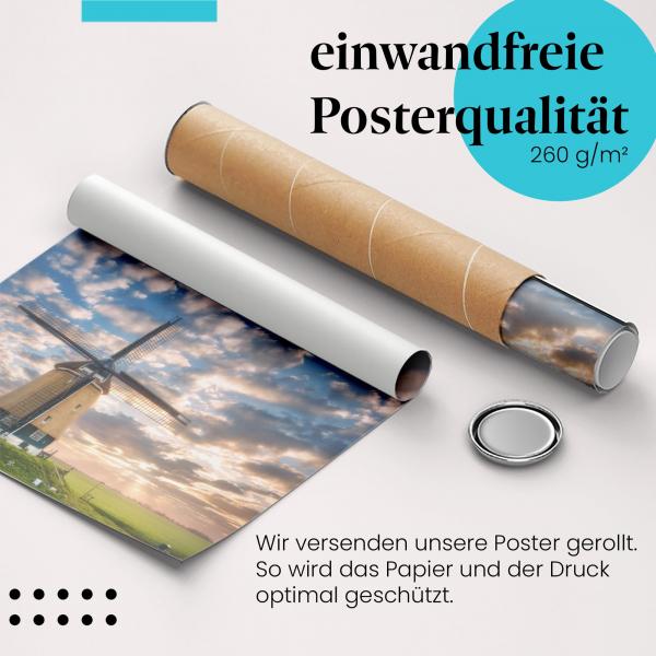 Gerolltes Poster "Windmühle". Nostalgie & Landschaft, sicher verpackt.