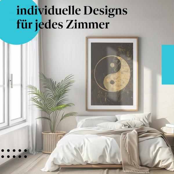 Yin Yang Poster: "Yin und Yang" - Goldenes Symbol & dunkler Hintergrund