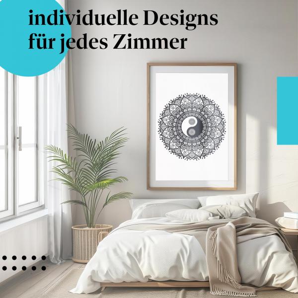 Poster "Mandala Yin und Yang": Gerahmt über dem Bett für mehr Harmonie im Schlafzimmer.