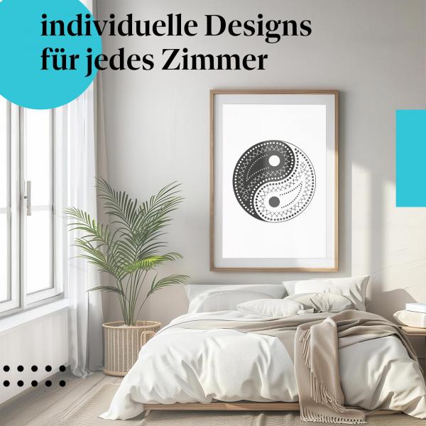 Yin Yang Poster: "Yin und Yang Symbol" - Schwarz-weiß & Muster