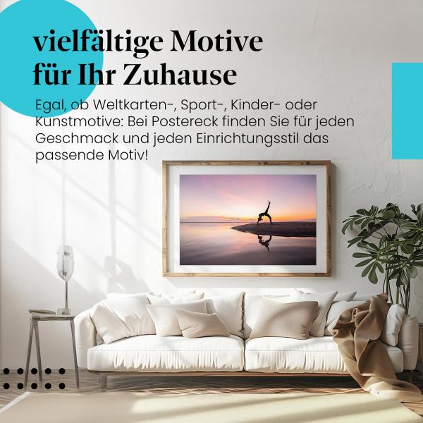 Dieses Leinwandbild mit der Yoga-Silhouette versprüht Ruhe und ist ein Hingucker für alle, die sich für Yoga begeistern.