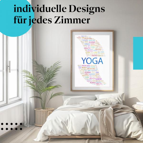 Yoga Poster: "Yoga: Körper, Geist & Seele" - Wortwolke & Yoga Begriffe