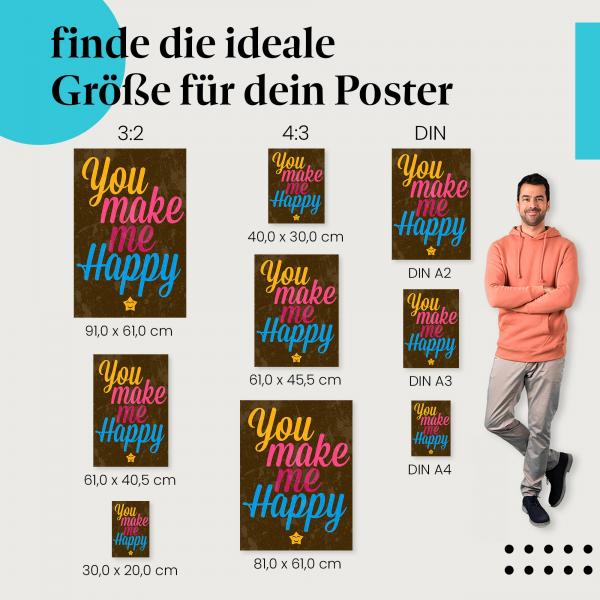 "You make me happy": Liebesposter - Farbenfroher Spruch & Ausdruck der Freude