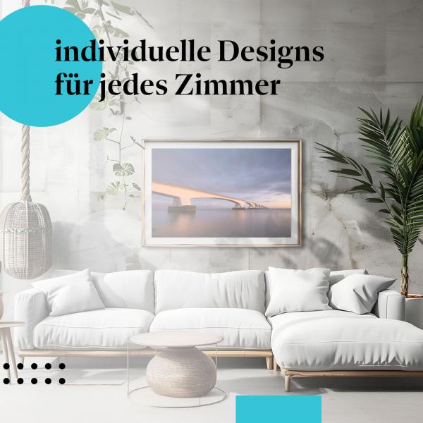 Schlafzimmer Deko: Modernes Schlafzimmer mit "Brücke" Poster. Ruhe & Entspannung.