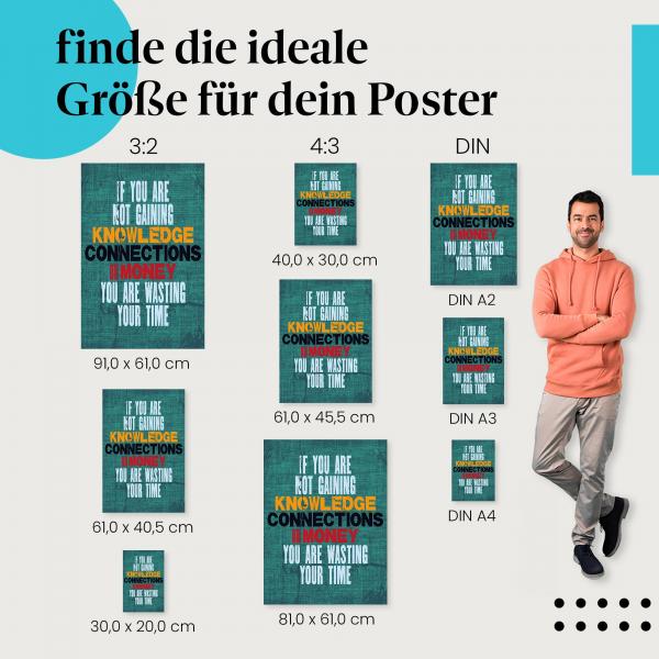 "Zeitverschwendung: Ohne Wissen, Kontakte, Geld": Poster - Produktivität & Erfolg