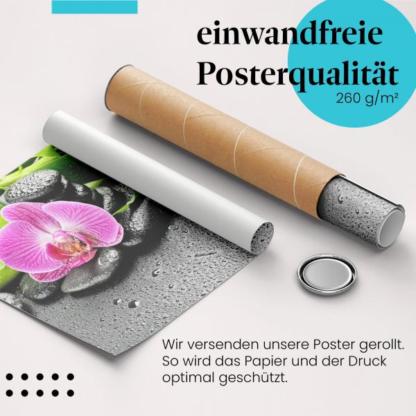 Gerolltes Poster "Zen-Garten", Orchidee, Bambus, Steine.