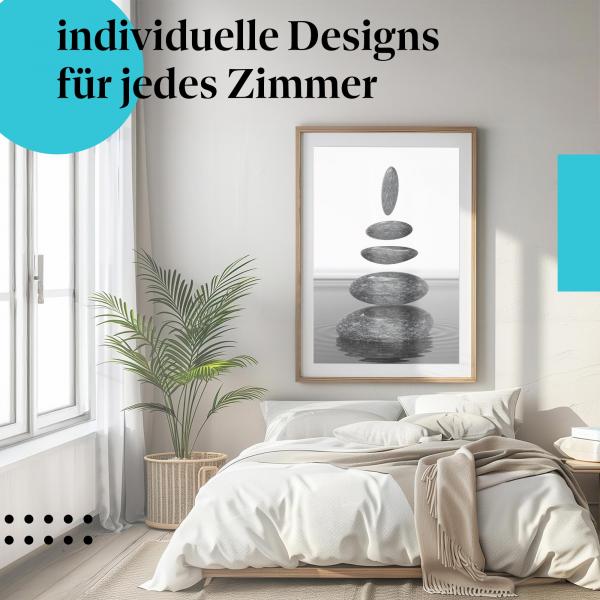 Zen Poster: "Zen-Steine im Gleichgewicht" - Steine, Wasser & Spiegelung