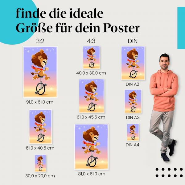 "Zirkuslöwe auf dem Einrad": Poster - Fröhlicher Löwe & Einrad