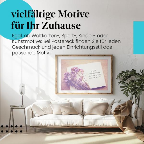 Stylisches Leinwandbild: Bücherliebe - Inspirierendes Zitat.