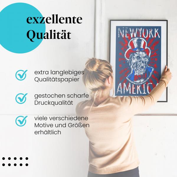 Gerahmtes Wandbild: Uncle Sam Zombie, USA Grusel-Design, hochwertige Druckqualität. Verschiedene Größen erhältlich.