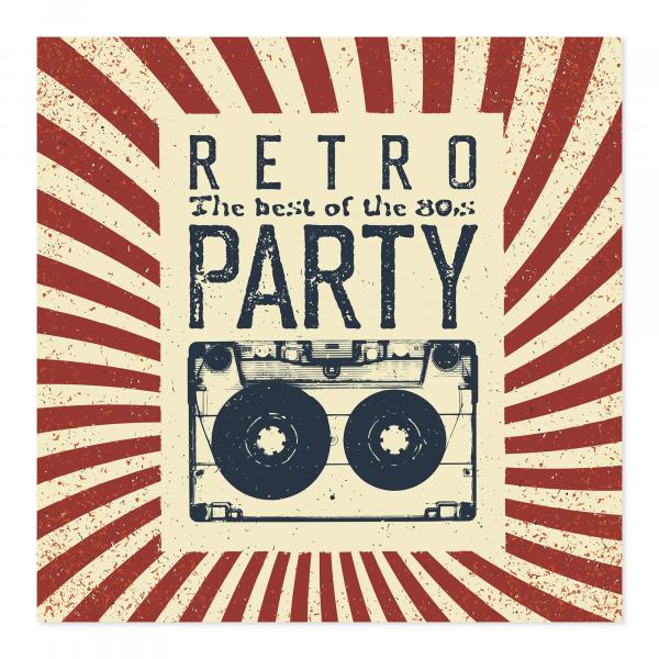 Retro Party Flyer: Kassette & Schriftzug "Retro Party - Das Beste der 80er".