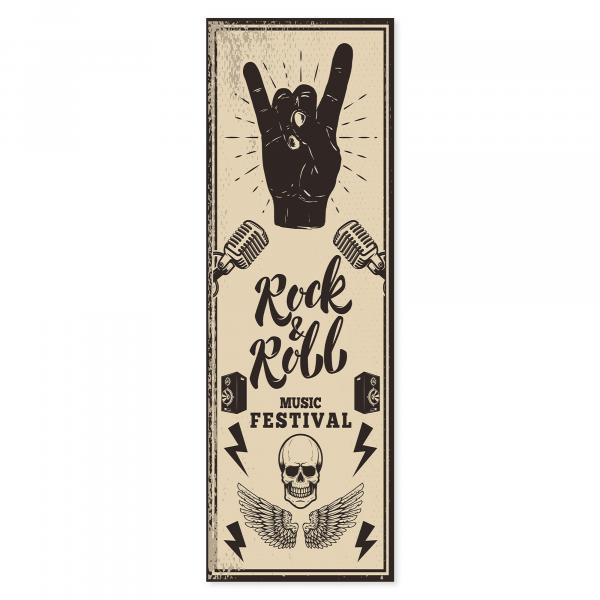 Rockmusik lebt! Dieses Vintage Poster mit Handzeichen und Totenkopf ist ein Must-Have für alle Rockfans.