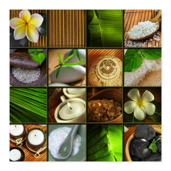 Fotocollage mit Elementen aus der Wellness- und Spa-Welt: Entspannung & Genuss.