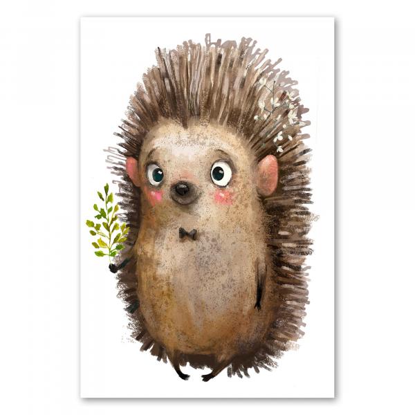 Igel mit Blumenkranz & Zweig, große Augen - Natur & Tierliebe.