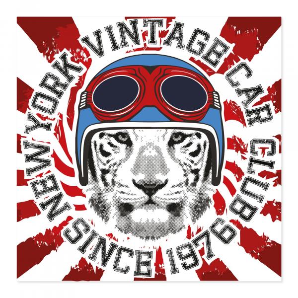 Tigerkopf mit Retro-Helm & Schriftzug "New York Vintage Car Club since 1978".