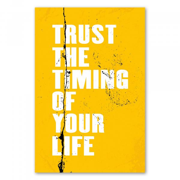 "Trust The Timing of Your Life" – ein motivierendes Poster, das daran erinnert, dass alles seinen eigenen Zeitpunkt hat.