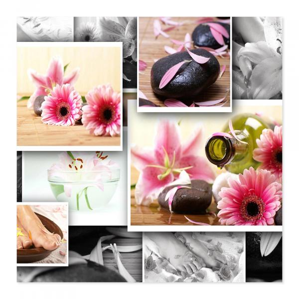 Collage: Spa & Wellness - Blumen, Öle, Massagen - entspannend & traumhaft.